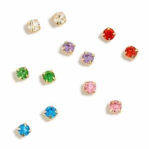 J. CREW Crystal Stud Earrings 6 Pair Set Stackable Multi Color Rhinestones NWT